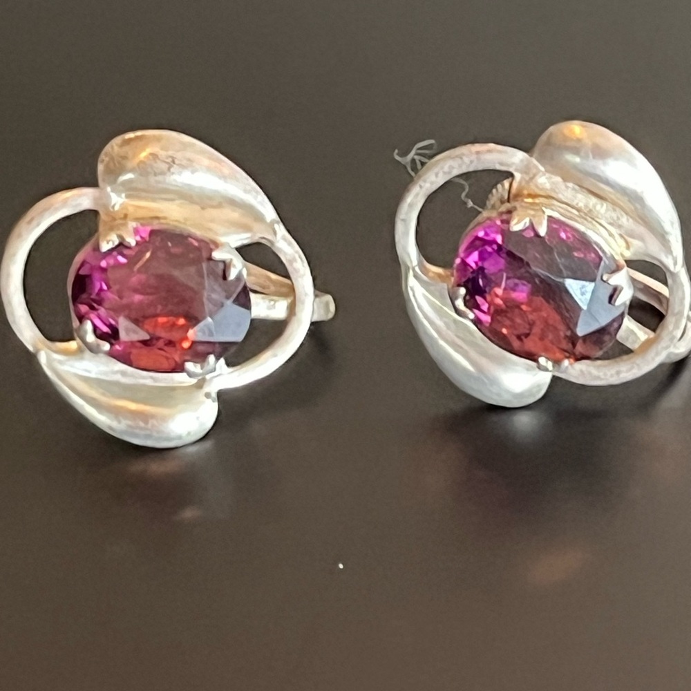 Art deco sterling silver purple amethyst earrings